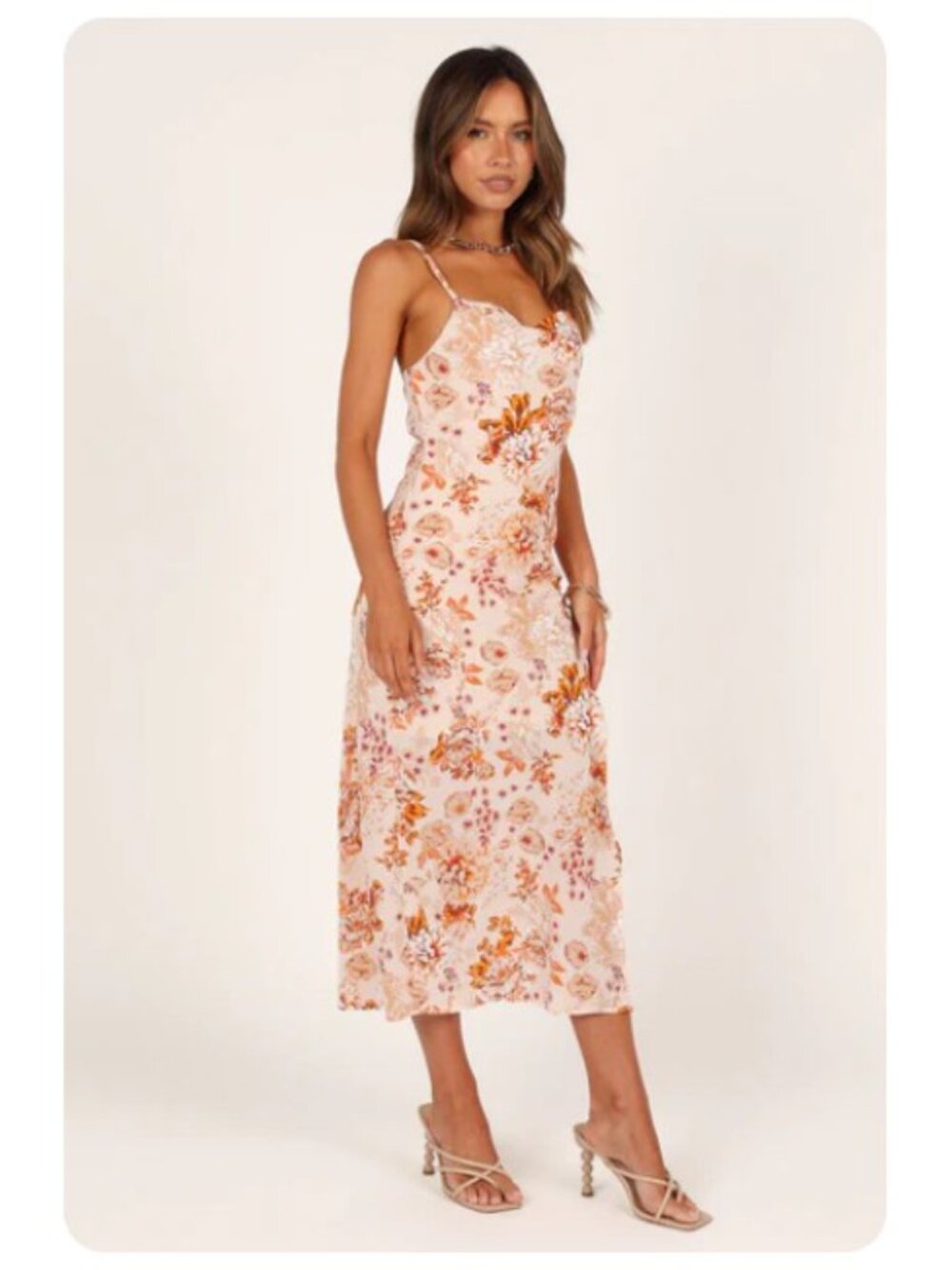 NWT Petal & Pup Yelena Satin Floral Spaghetti Strap Cowl Neck Maxi Dress sz US 8 - Picture 4 of 12